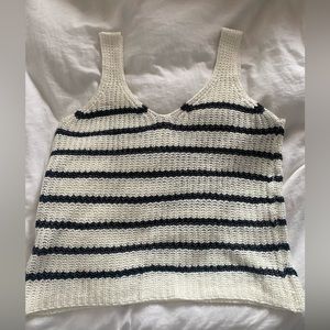 York & Hudson Women's Tape Yarn Stripe Tank Top - Ivory and Black Stripes Size L